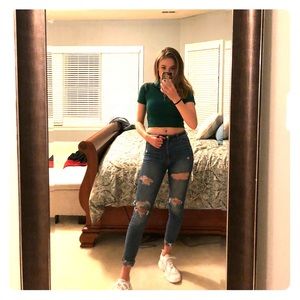 Top shot green half zip collared croptop